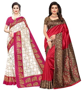 Combo Of 2 Poly Silk  Multicolor Printed Women's Saree 1