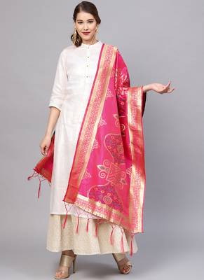 Women Pink Color Woven Traditional Dupatta 1