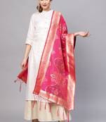 Women Pink Color Woven Traditional Dupatta