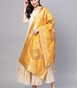 Women Yellow Color Woven Traditional Dupatta