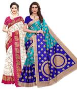 Combo Of 2 Poly Silk  Multicolor Printed Women's Saree