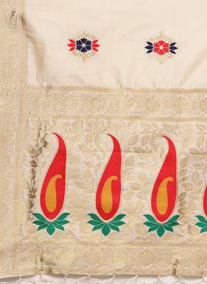 Women Cream Color Woven Traditional Dupatta 2