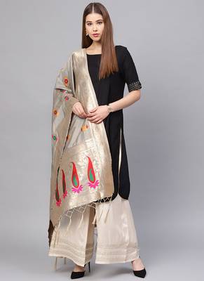 Women Grey Color Woven Traditional Dupatta 1