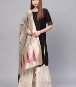 Women Grey Color Woven Traditional Dupatta