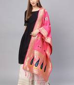 Women Pink Color Woven Traditional Dupatta