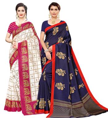 Combo Of 2 Poly Silk  Multicolor Printed Women's Saree 1