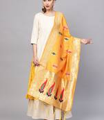 Women Yellow Color Woven Traditional Dupatta