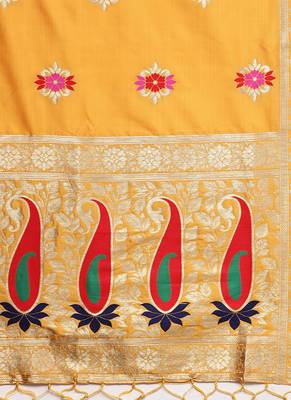 Women Yellow Color Woven Traditional Dupatta 2