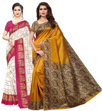 Combo Of 2 Poly Silk  Multicolor Printed Women's Saree 1