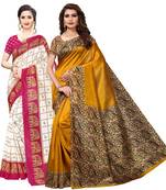 Combo Of 2 Poly Silk  Multicolor Printed Women's Saree