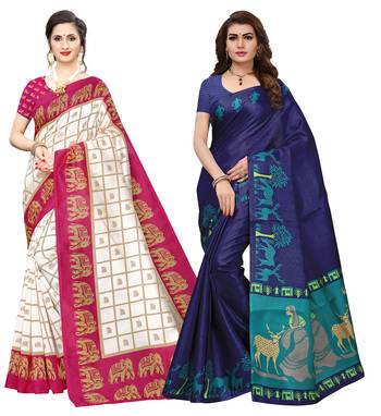 Combo Of 2 Poly Silk  Multicolor Printed Women's Saree 1
