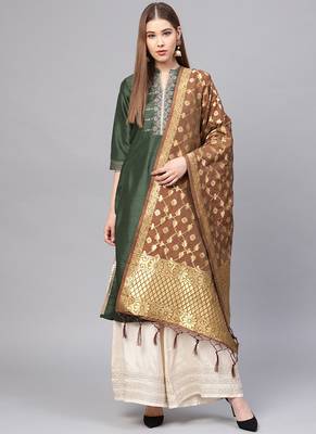 Women Brown Color Woven Traditional Dupatta 1
