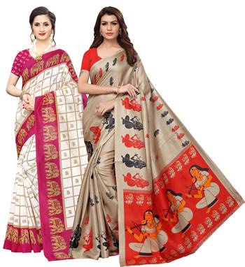 Combo Of 2 Poly Silk  Multicolor Printed Women's Saree 1
