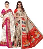 Combo Of 2 Poly Silk  Multicolor Printed Women's Saree