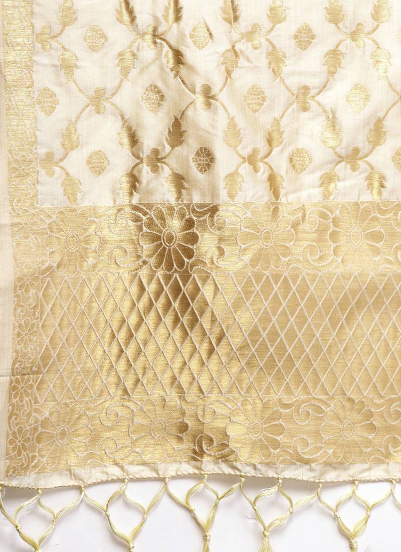 Women Cream Color Woven Traditional Dupatta Monjolika 3178901