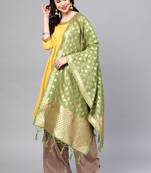 Women Green Color Woven Traditional Dupatta