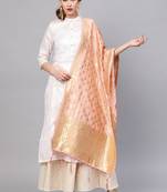 Women Light Peach Color Woven Traditional Dupatta