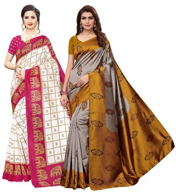 Combo Of 2 Poly Silk  Multicolor Printed Women's Saree 1
