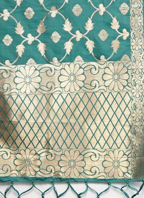 Women Green Color Woven Traditional Dupatta 2
