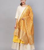 Women Yellow Color Woven Traditional Dupatta