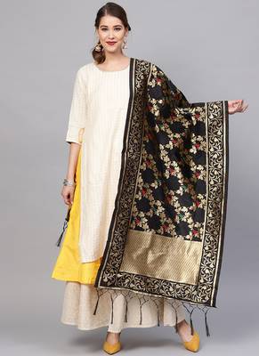 Women Black Color Woven Traditional Dupatta 1
