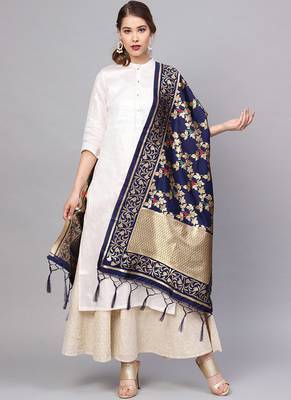 Women Navy blue Color Woven Traditional Dupatta 1
