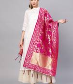 Women Magenta Color Woven Traditional Dupatta