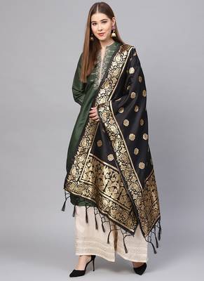 Women Black Color Woven Traditional Dupatta 1