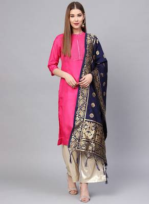 Women Navy blue Color Woven Traditional Dupatta 1