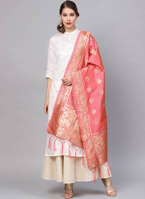 Women Dark peach Color Woven Traditional Dupatta 1