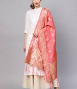 Women Dark peach Color Woven Traditional Dupatta