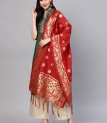 Women Crimson Red Color Woven Traditional Dupatta