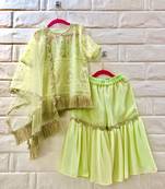 Yellow Green Chikan Work Sharara Kurta
