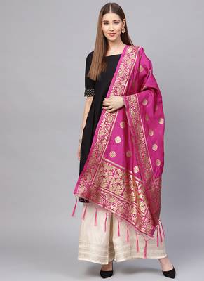 Women Pink Color Woven Traditional Dupatta 1