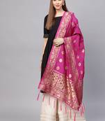 Women Pink Color Woven Traditional Dupatta