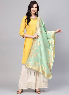Women Mint Green Color Woven Traditional Dupatta 1