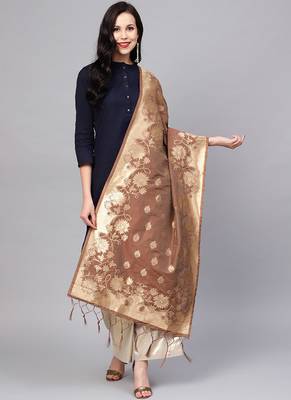 Women Brown Color Woven Traditional Dupatta 1
