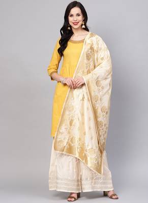 Women Off White Color Woven Traditional Dupatta 1