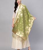 Women green green Color Woven Traditional Dupatta