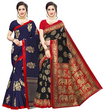 Combo Of 2 Poly Silk  Multicolor Printed Women's Saree 1