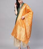 Women Orange Color Woven Banarasi Dupatta