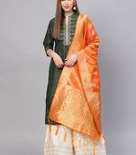 Women Dark Orange Color Woven Banrasi Dupatta