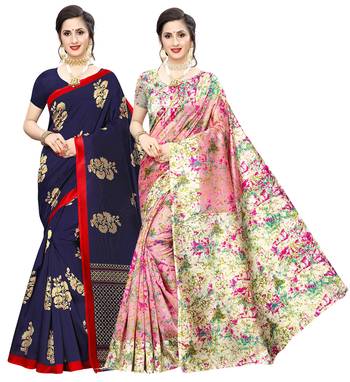 Combo Of 2 Poly Silk  Multicolor Printed Women's Saree 1
