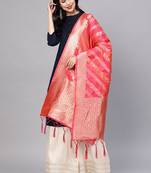 Women Pink Color Woven Banarasi Dupatta