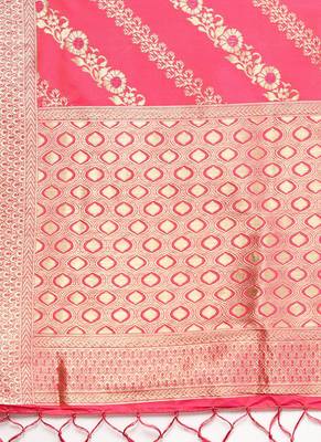 Women Pink Color Woven Banarasi Dupatta 2