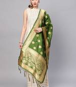 Women Green Color Woven Banarasi Dupatta
