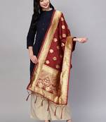 Women Maroon Color Woven Banarasi Dupatta