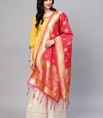 Women Pink Color Woven Banarasi Dupatta