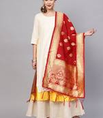 Women Scarlet Red Color Woven Banarasi Dupatta