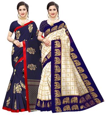 Combo Of 2 Poly Silk  Multicolor Printed Women's Saree 1